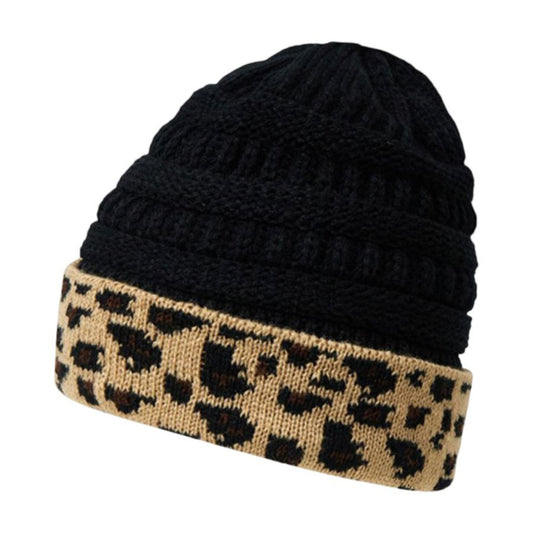 Leopard Band Beanie - Black