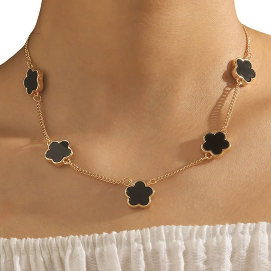 Necklace - Gold with Black Daisies